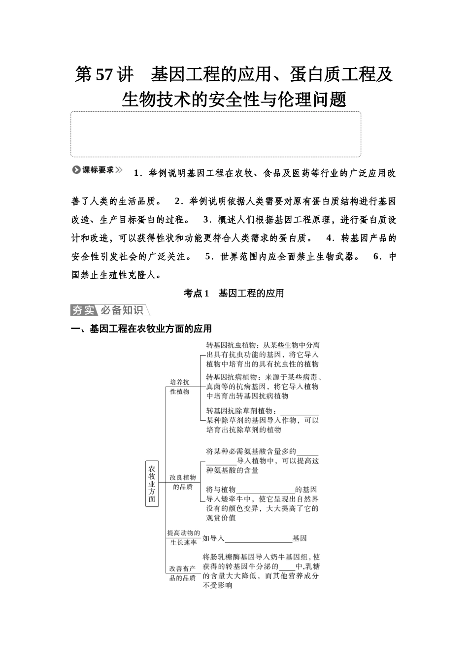 2026版《课堂新坐标》高三生物学一轮复习单选版81选择性必修3第九单元第57讲基因工程的应用、蛋白质工程及生物技术的安全性与伦理问题(1).docx_第1页