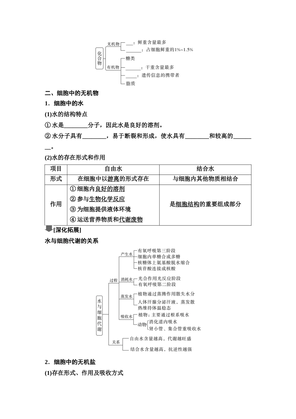 2026版《课堂新坐标》高三生物学一轮复习江苏专版02必修1第一单元第2讲细胞中的无机物、糖类和脂质(1).docx_第2页