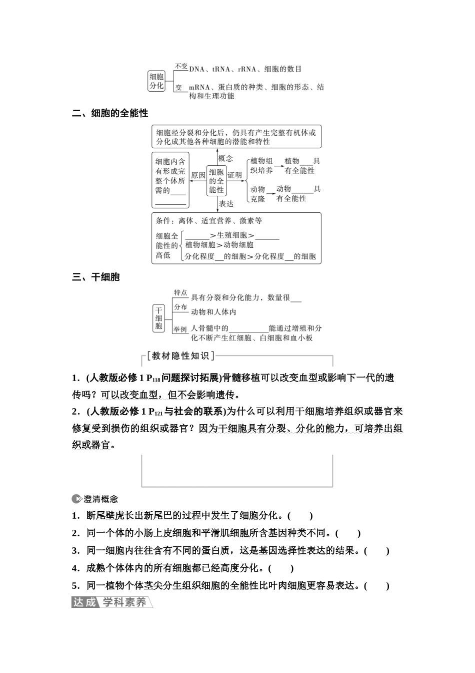 2026版《课堂新坐标》高三生物学一轮复习江苏专版22必修1第三单元第17讲细胞的分化、衰老和死亡(1).docx_第2页