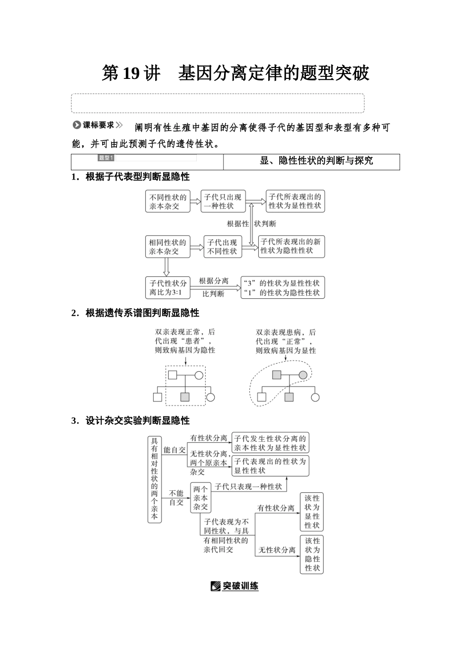 2026版《课堂新坐标》高三生物学一轮复习江苏专版25必修1第四单元第19讲基因分离定律的题型突破(1).docx_第1页