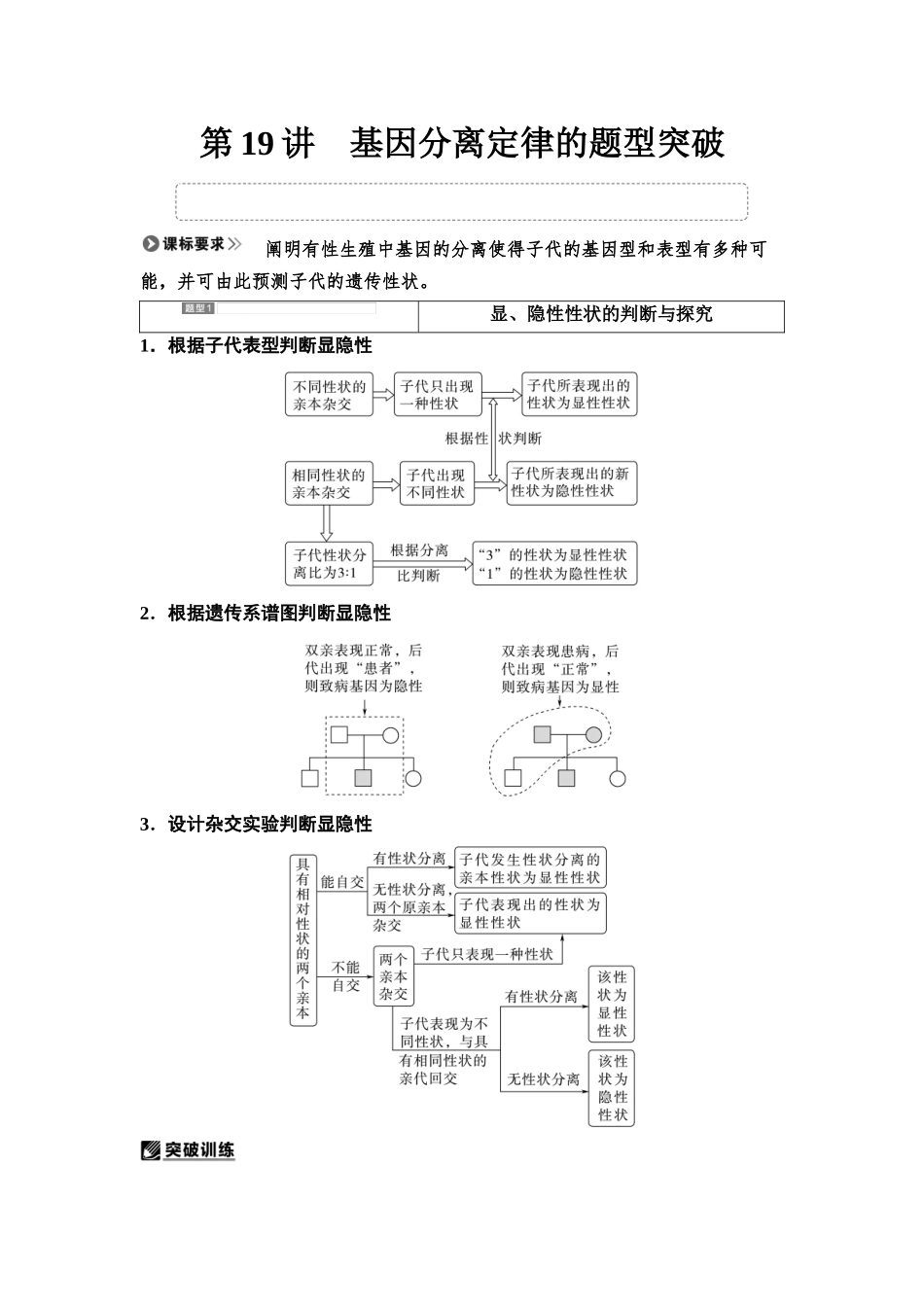 2026版《课堂新坐标》高三生物学一轮复习江苏专版25必修1第四单元第19讲基因分离定律的题型突破.docx_第1页