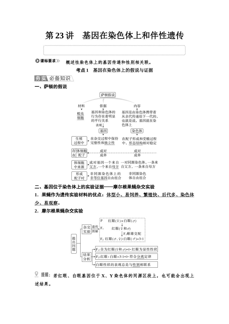 2026版《课堂新坐标》高三生物学一轮复习江苏专版29必修1第四单元第23讲基因在染色体上和伴性遗传.docx_第1页