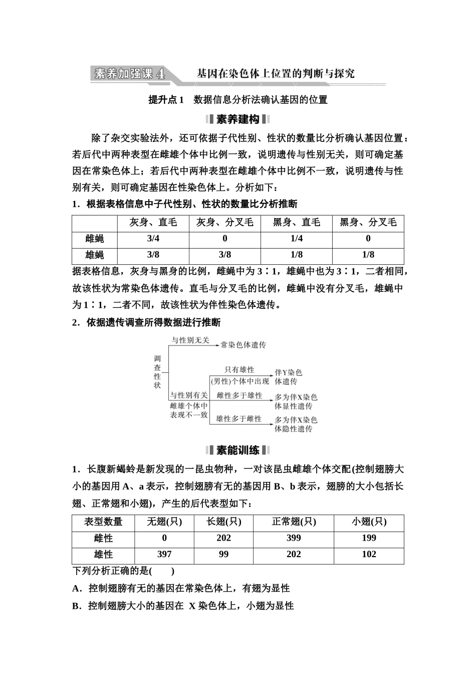 2026版《课堂新坐标》高三生物学一轮复习江苏专版30必修1第四单元素养加强课4基因在染色体上位置的判断与探究.docx_第1页