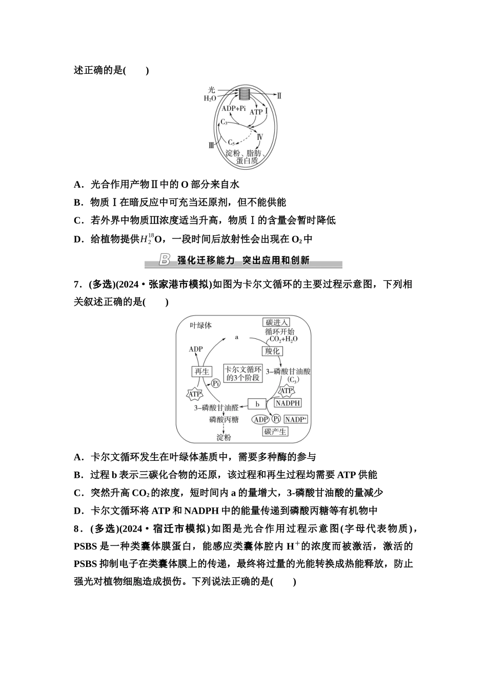 2026版《课堂新坐标》高三生物学一轮复习江苏专版课时分层作业12光合作用的原理.docx_第3页