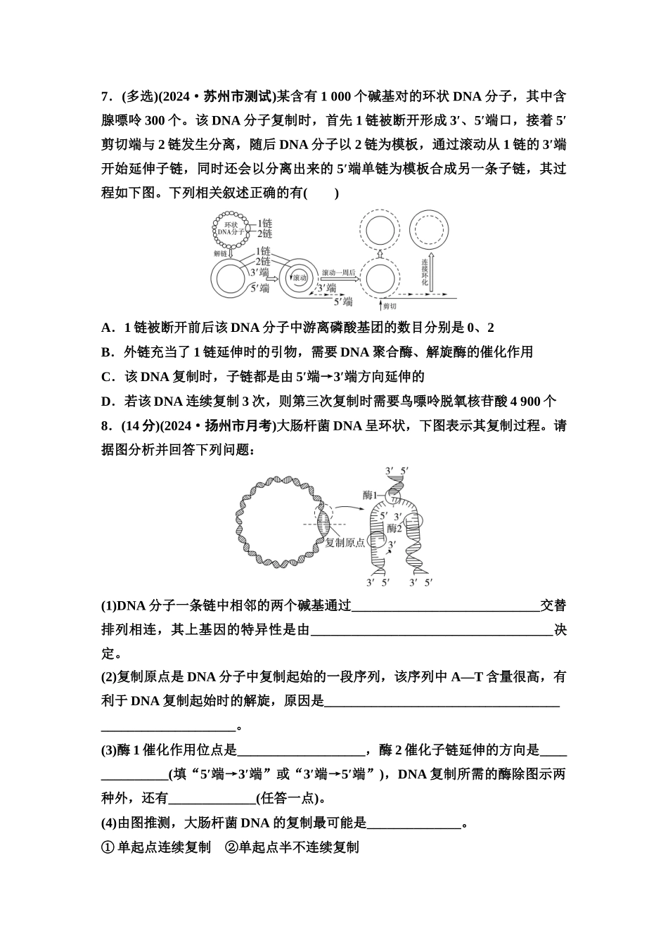 2026版《课堂新坐标》高三生物学一轮复习江苏专版课时分层作业26DNA的结构、复制和基因的本质.docx_第3页