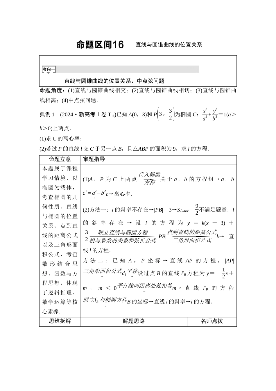 2026版《课堂新坐标》高三数学一轮复习通用版05母题必读命题区间16直线与圆锥曲线的位置关系.docx_第1页
