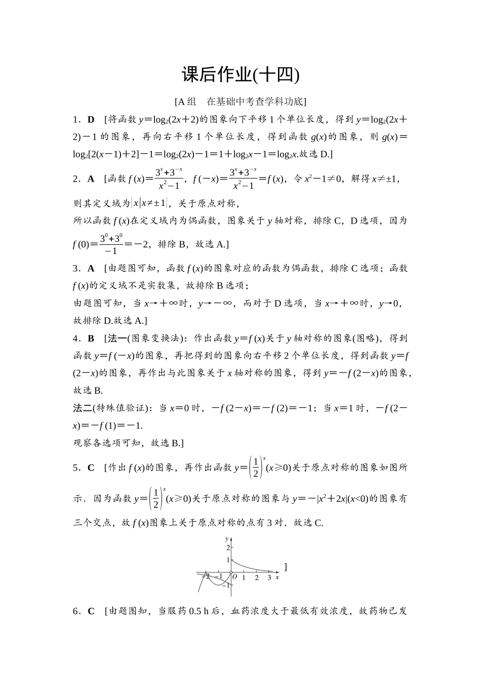 2026版《课堂新坐标》高三数学一轮复习通用版课后作业14参考答案与精析.docx_第1页
