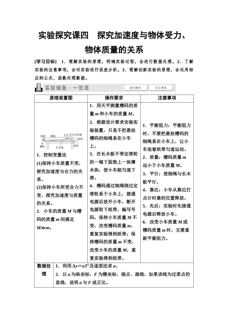 2026版《课堂新坐标》高三物理一轮复习通用版14第三章实验探究课四探究加速度与物体受力、物体质量的关系.docx_第1页