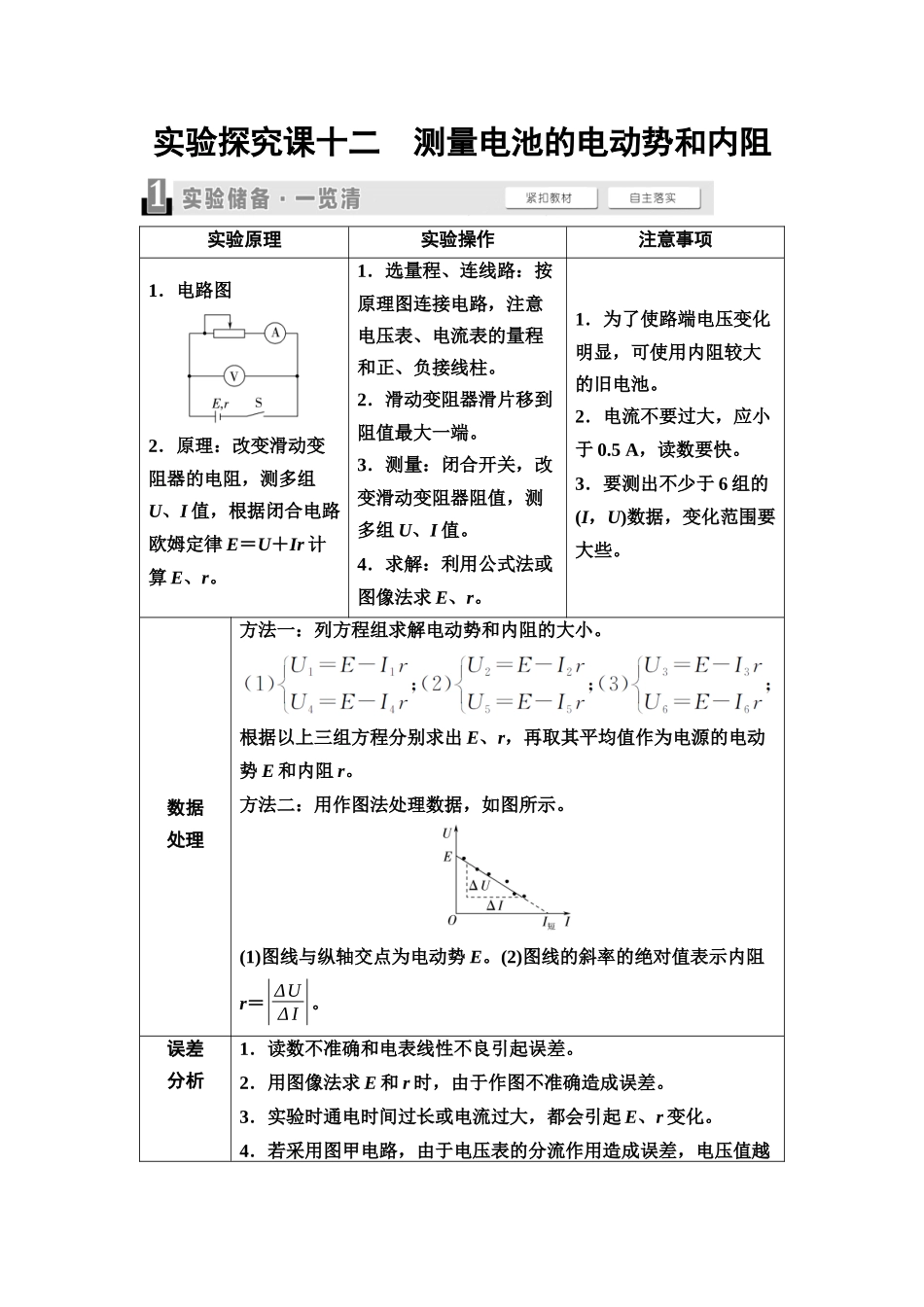 2026版《课堂新坐标》高三物理一轮复习通用版47第九章实验探究课十二测量电池的电动势和内阻.docx_第1页