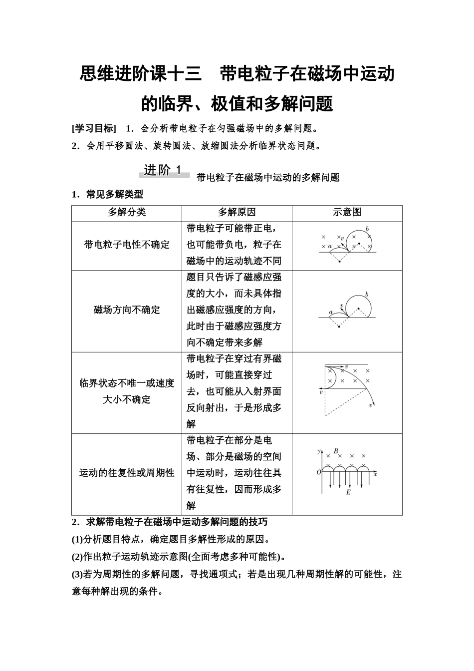 2026版《课堂新坐标》高三物理一轮复习通用版62第十章思维进阶课十三带电粒子在磁场中运动的临界、极值和多解问题.docx_第1页