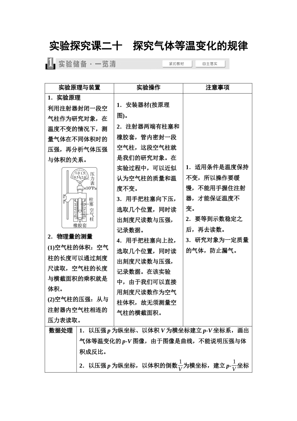 2026版《课堂新坐标》高三物理一轮复习通用版88第十四章实验探究课二十探究气体等温变化的规律.docx_第1页