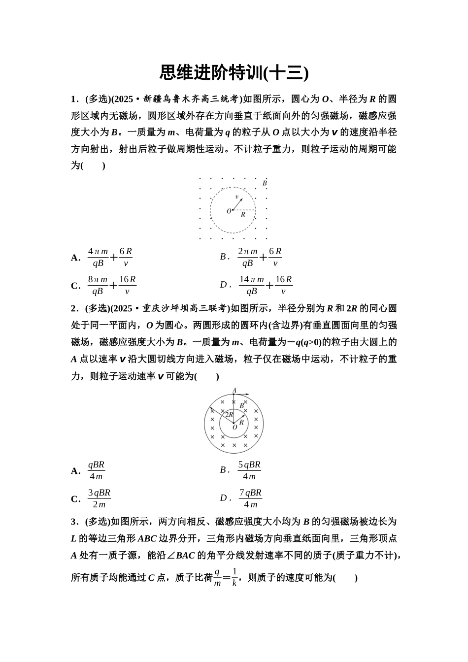 2026版《课堂新坐标》高三物理一轮复习通用版思维进阶特训13带电粒子在磁场中运动的临界、极值和多解问题.docx_第1页