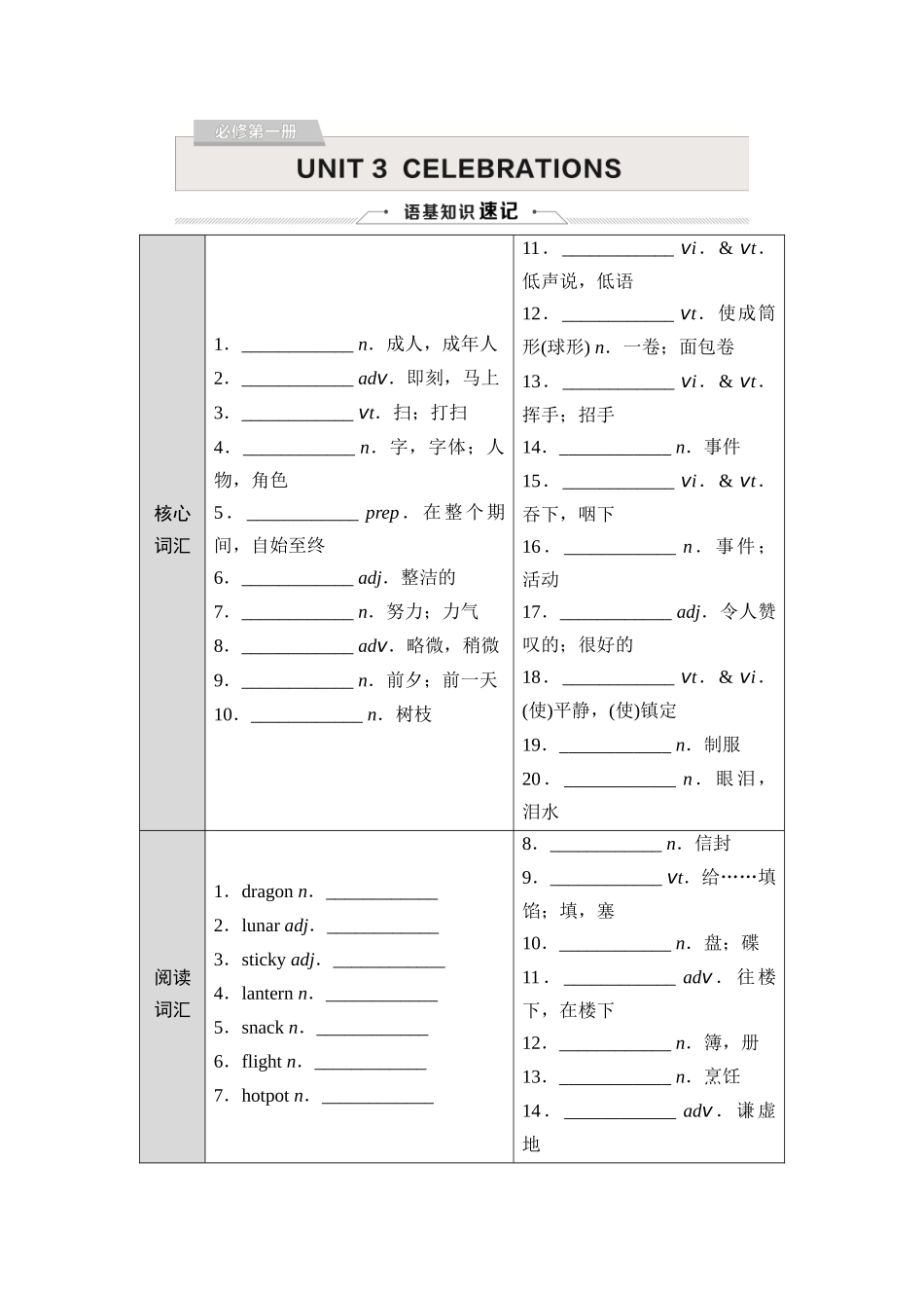 2026版《课堂新坐标》高三英语一轮复习北师大版03必修第一册UNIT3CELEBRATIONS.docx_第1页