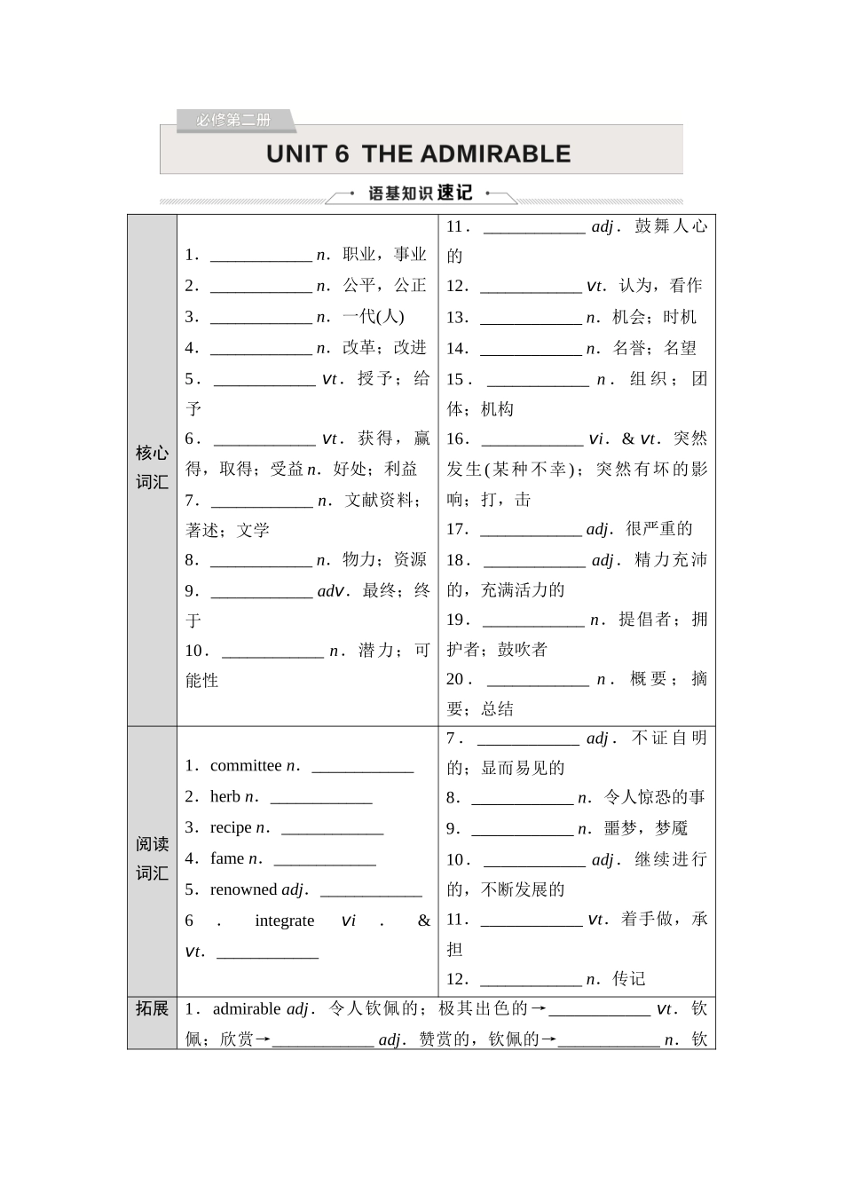 2026版《课堂新坐标》高三英语一轮复习北师大版06必修第二册UNIT6THEADMIRABLE.docx_第1页