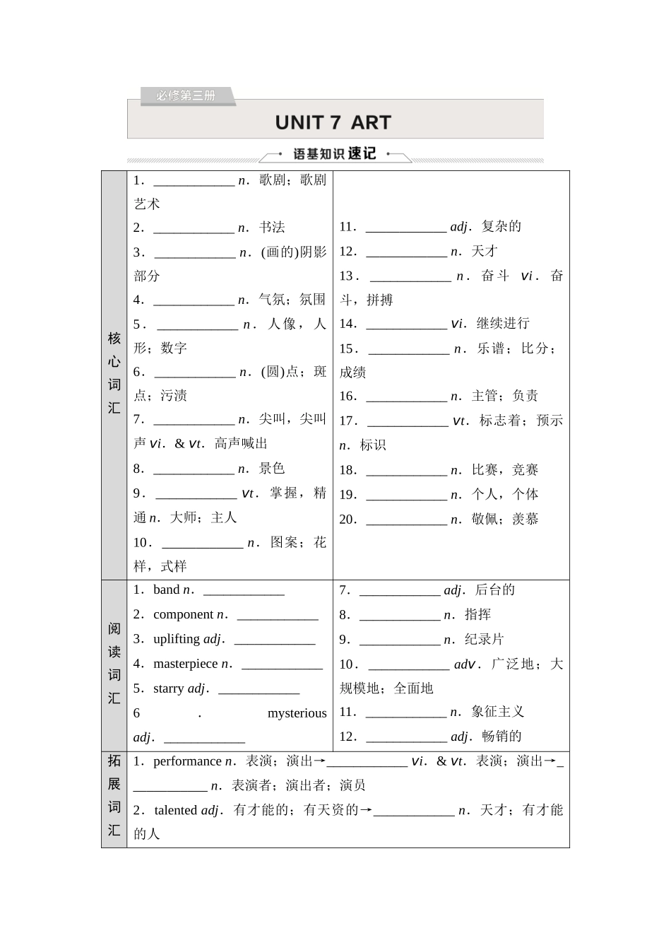 2026版《课堂新坐标》高三英语一轮复习北师大版07必修第三册UNIT7ART.docx_第1页