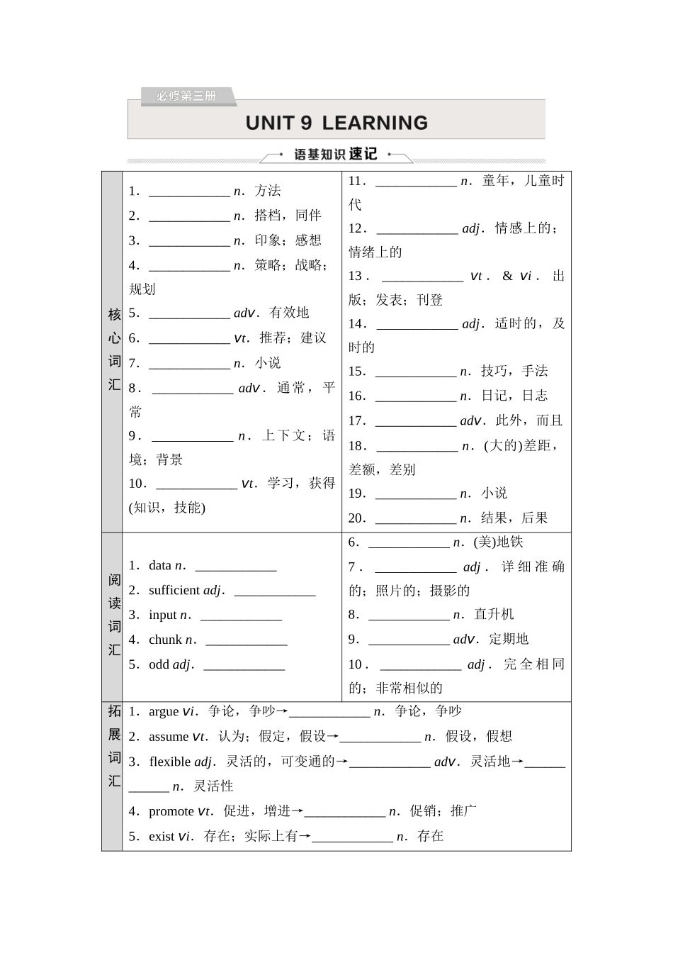 2026版《课堂新坐标》高三英语一轮复习北师大版09必修第三册UNIT9LEARNING.docx_第1页