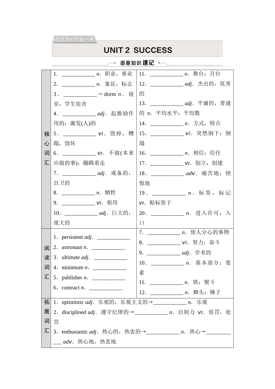 2026版《课堂新坐标》高三英语一轮复习北师大版11选择性必修第一册UNIT2SUCCESS.docx_第1页