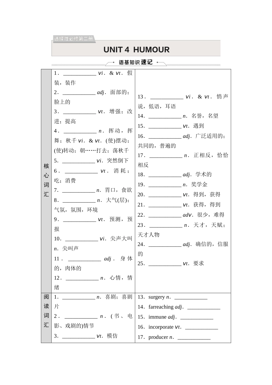 2026版《课堂新坐标》高三英语一轮复习北师大版13选择性必修第二册UNIT4HUMOUR.docx_第1页