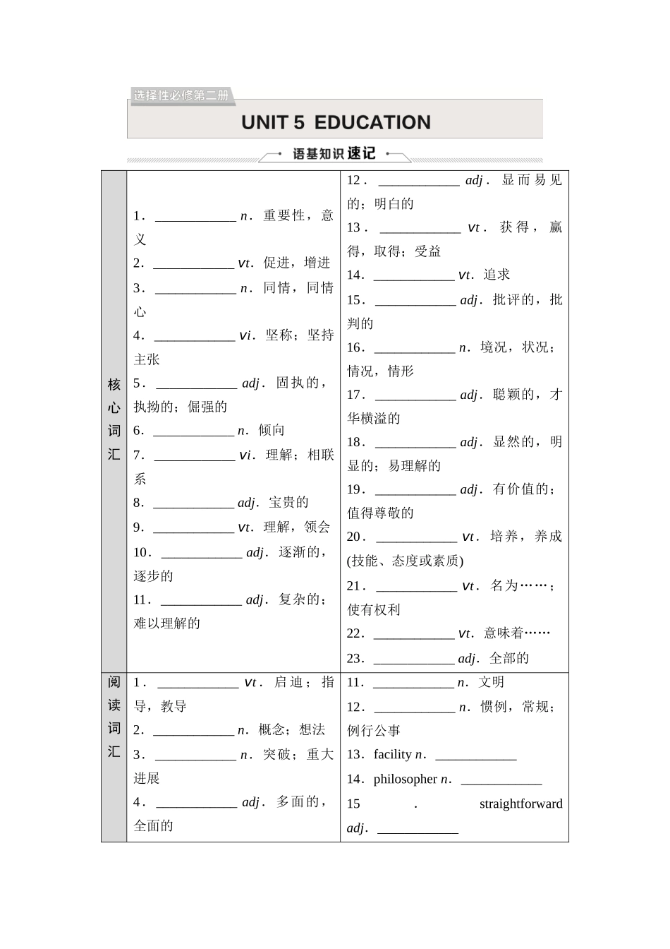 2026版《课堂新坐标》高三英语一轮复习北师大版14选择性必修第二册UNIT5EDUCATION.docx_第1页