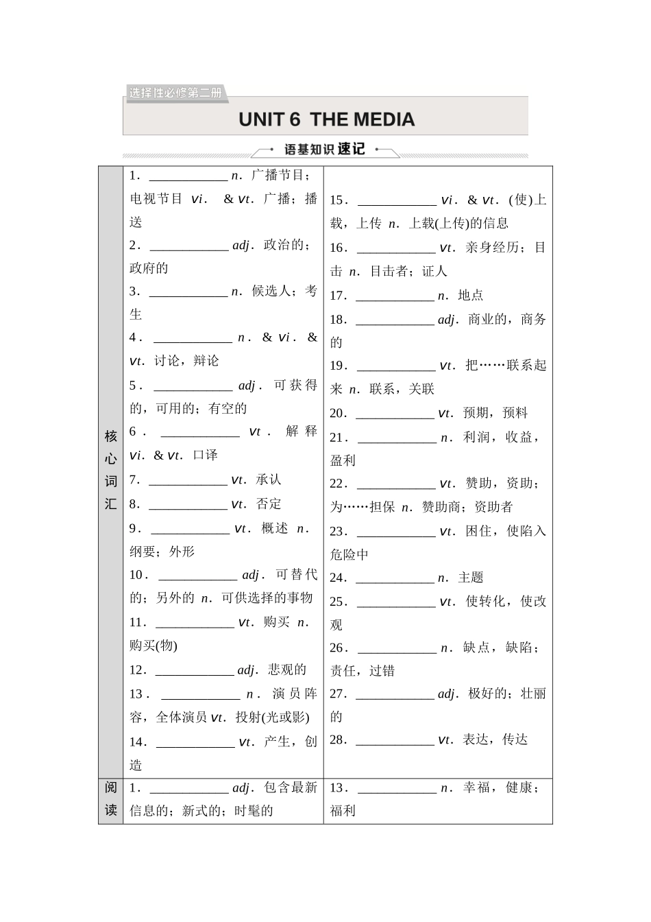 2026版《课堂新坐标》高三英语一轮复习北师大版15选择性必修第二册UNIT6THEMEDIA.docx_第1页