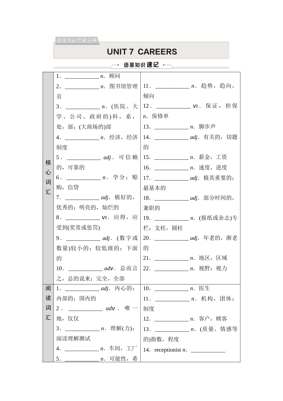 2026版《课堂新坐标》高三英语一轮复习北师大版16选择性必修第三册UNIT7CAREERS.docx_第1页
