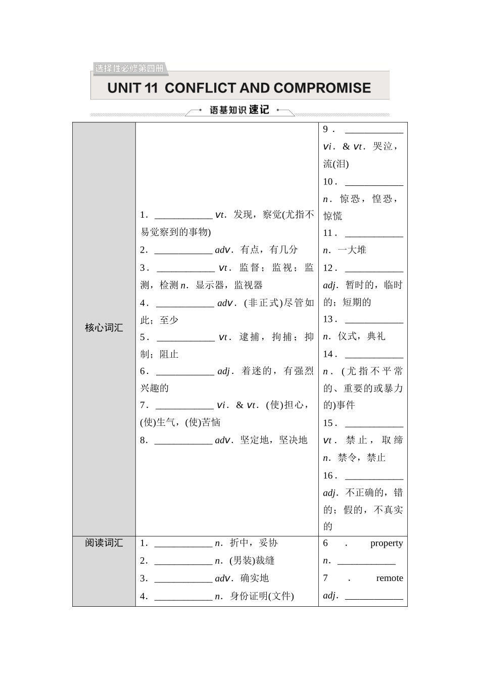 2026版《课堂新坐标》高三英语一轮复习北师大版20选择性必修第四册UNIT11CONFLICTANDCOMPROMISE.docx_第1页
