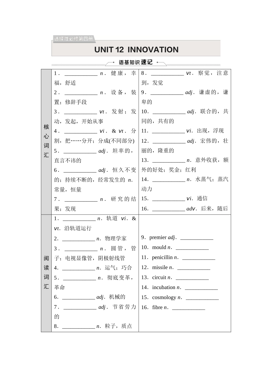 2026版《课堂新坐标》高三英语一轮复习北师大版21选择性必修第四册UNIT12INNOVATION.docx_第1页