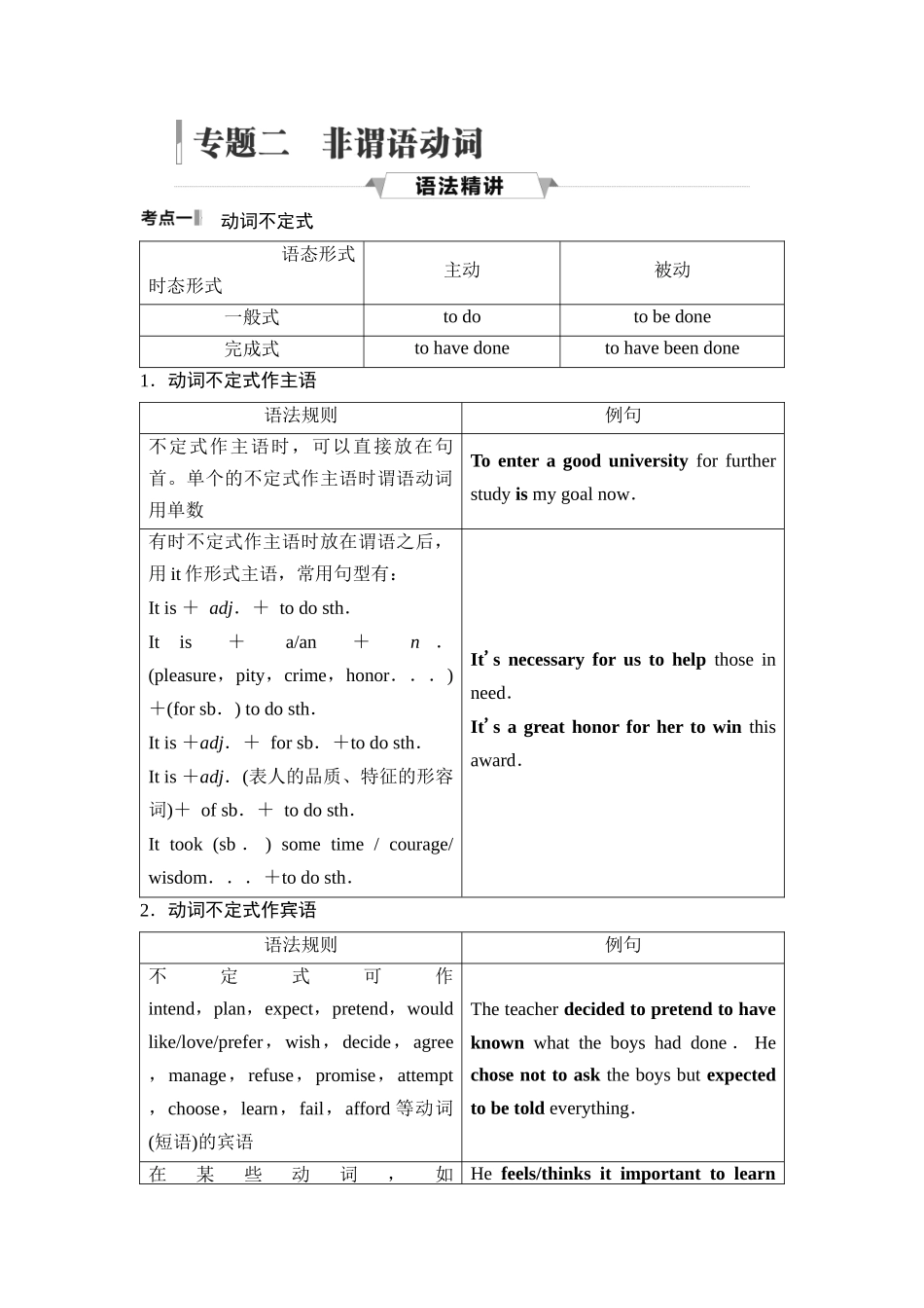 2026版《课堂新坐标》高三英语一轮复习北师大版24第二部分词法篇专题二非谓语动词(1).docx_第1页