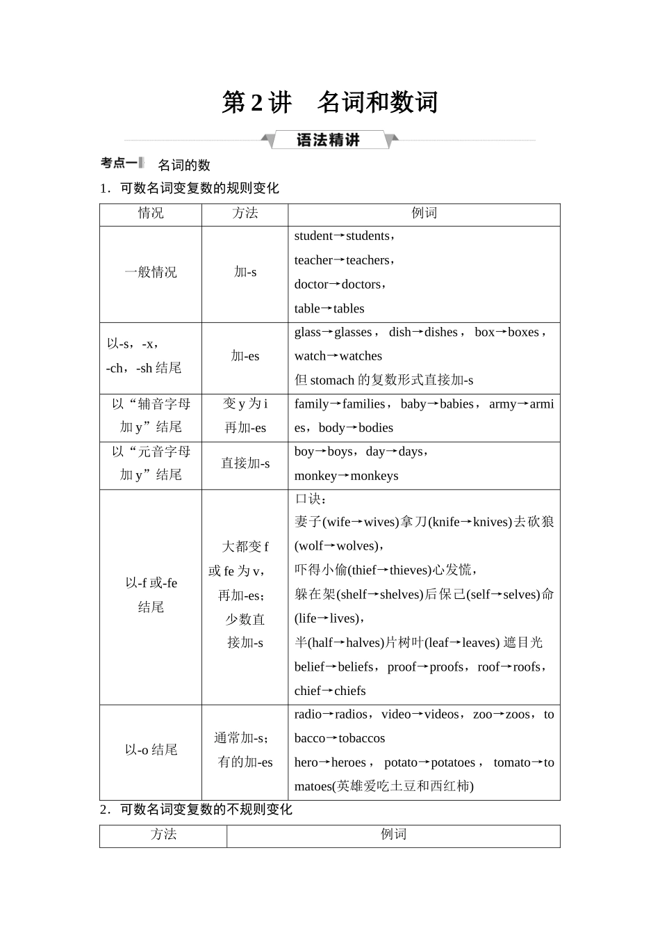 2026版《课堂新坐标》高三英语一轮复习北师大版26第二部分词法篇专题三第2讲名词和数词(1).docx_第1页