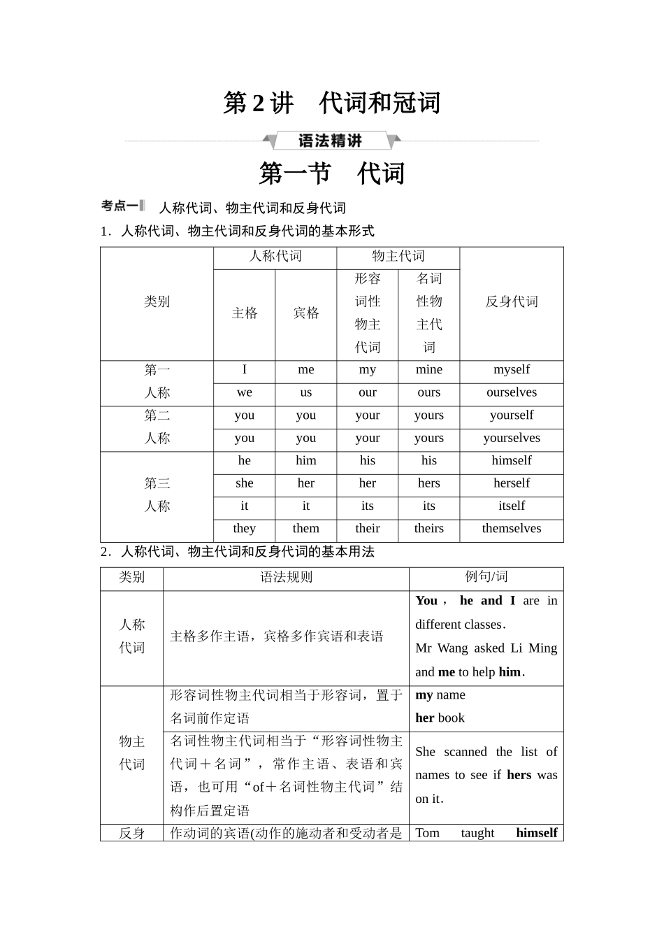2026版《课堂新坐标》高三英语一轮复习北师大版28第二部分词法篇专题四第2讲代词和冠词.docx_第1页