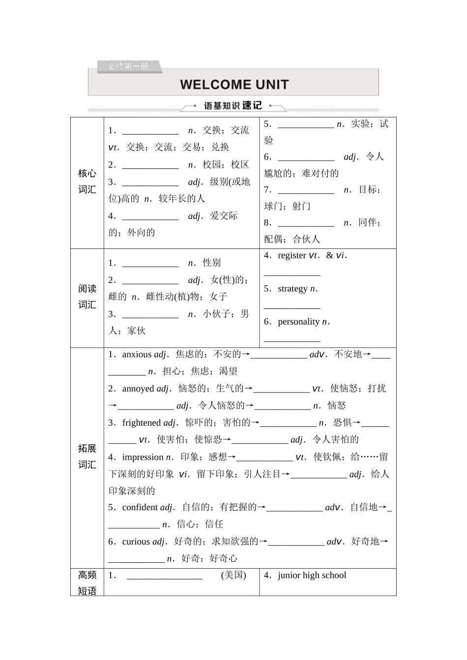 2026版《课堂新坐标》高三英语一轮复习人教版01必修第一册WELCOMEUNIT.docx_第1页