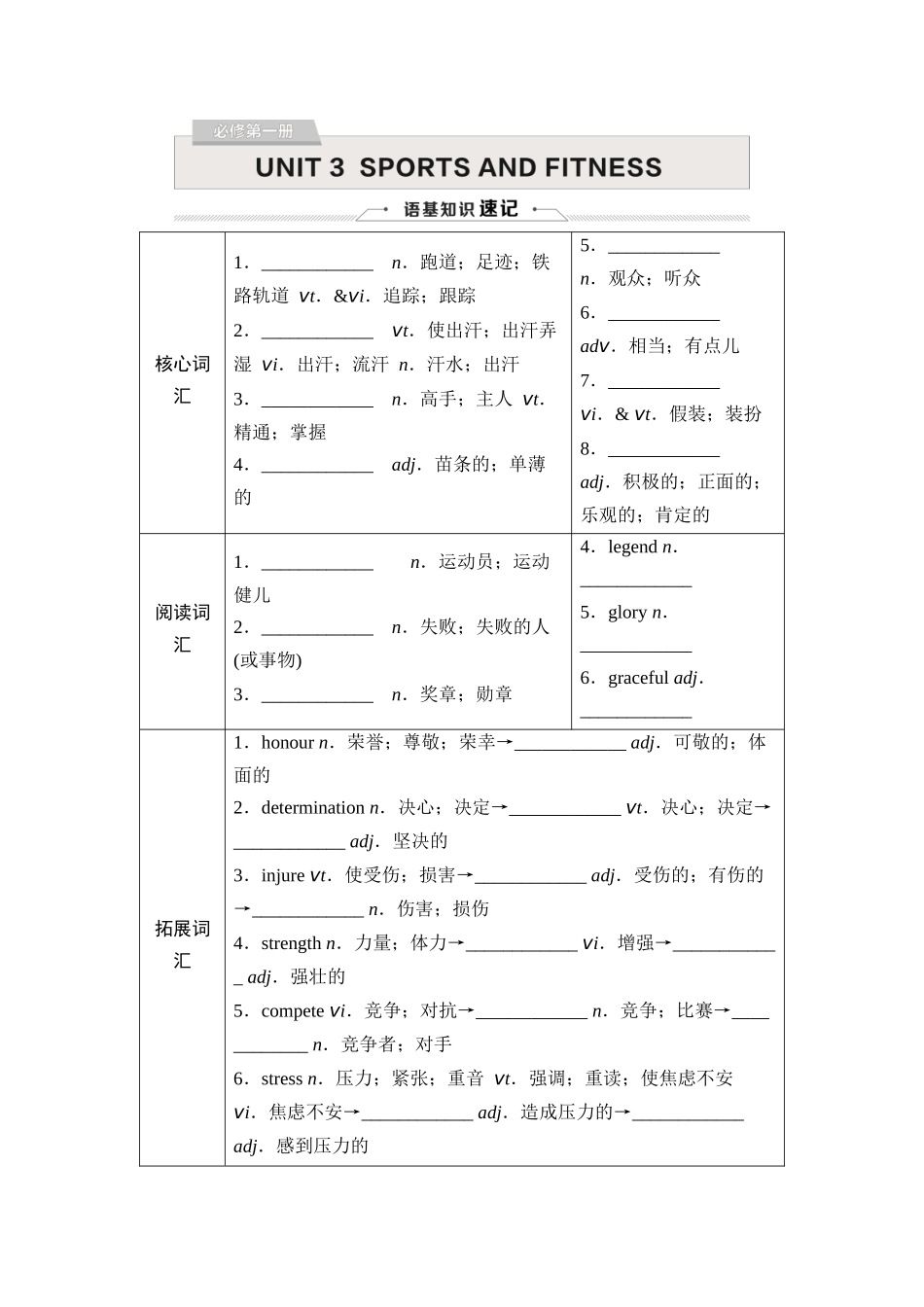 2026版《课堂新坐标》高三英语一轮复习人教版04必修第一册UNIT3SPORTSANDFITNESS.docx_第1页