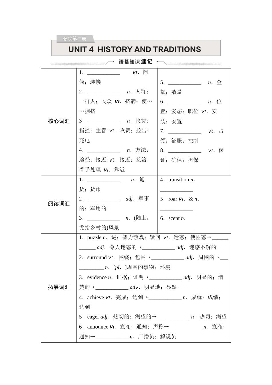 2026版《课堂新坐标》高三英语一轮复习人教版10必修第二册UNIT4HISTORYANDTRADITIONS.docx_第1页