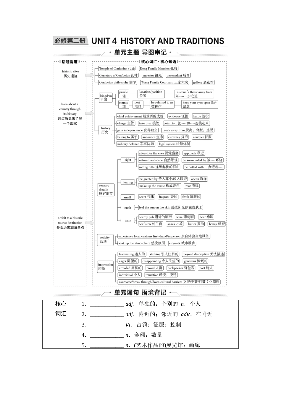 2026版《课堂新坐标》高三英语一轮复习人教版10第一部分必修第二册UNIT4HISTORYANDTRADITIONS.docx_第1页