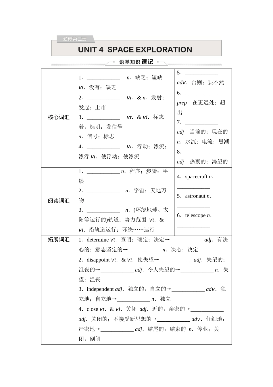 2026版《课堂新坐标》高三英语一轮复习人教版15必修第三册UNIT4SPACEEXPLORATION.docx_第1页