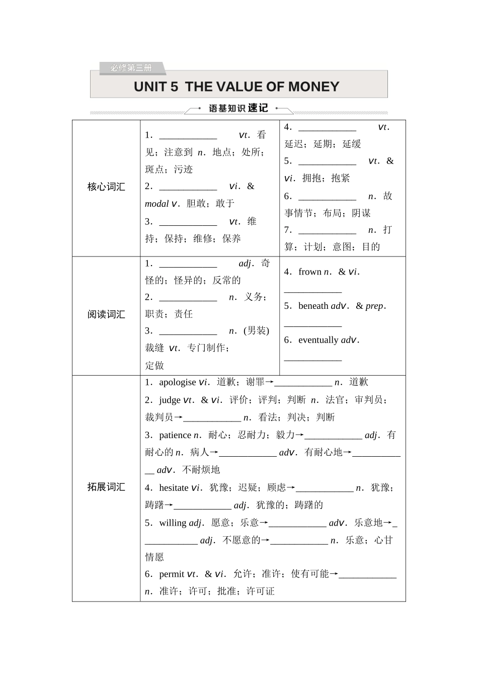 2026版《课堂新坐标》高三英语一轮复习人教版16必修第三册UNIT5THEVALUEOFMONEY.docx_第1页