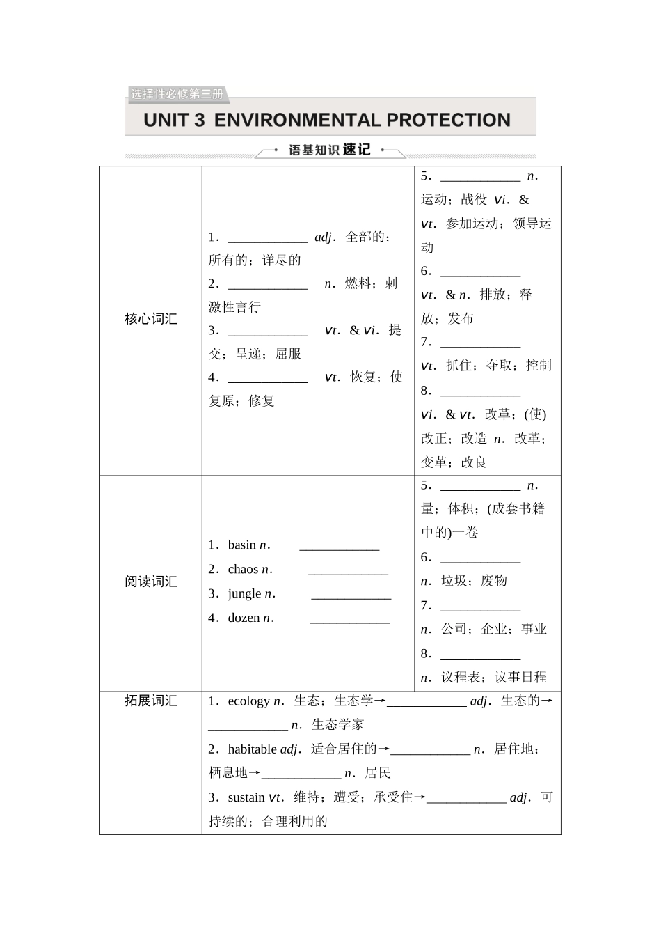 2026版《课堂新坐标》高三英语一轮复习人教版29选择性必修第三册UNIT3ENVIRONMENTALPROTECTION.docx_第1页