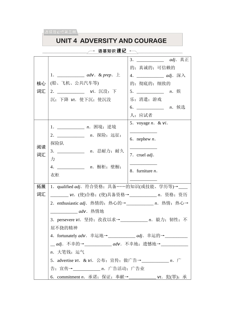 2026版《课堂新坐标》高三英语一轮复习人教版30选择性必修第三册UNIT4ADVERSITYANDCOURAGE.docx_第1页