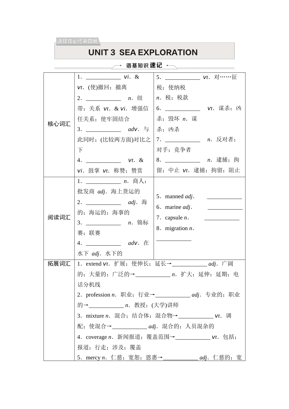 2026版《课堂新坐标》高三英语一轮复习人教版34选择性必修第四册UNIT3SEAEXPLORATION.docx_第1页