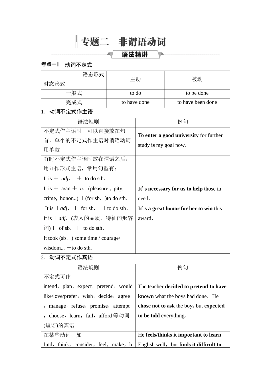 2026版《课堂新坐标》高三英语一轮复习人教版42第二部分词法篇专题二非谓语动词.docx_第1页