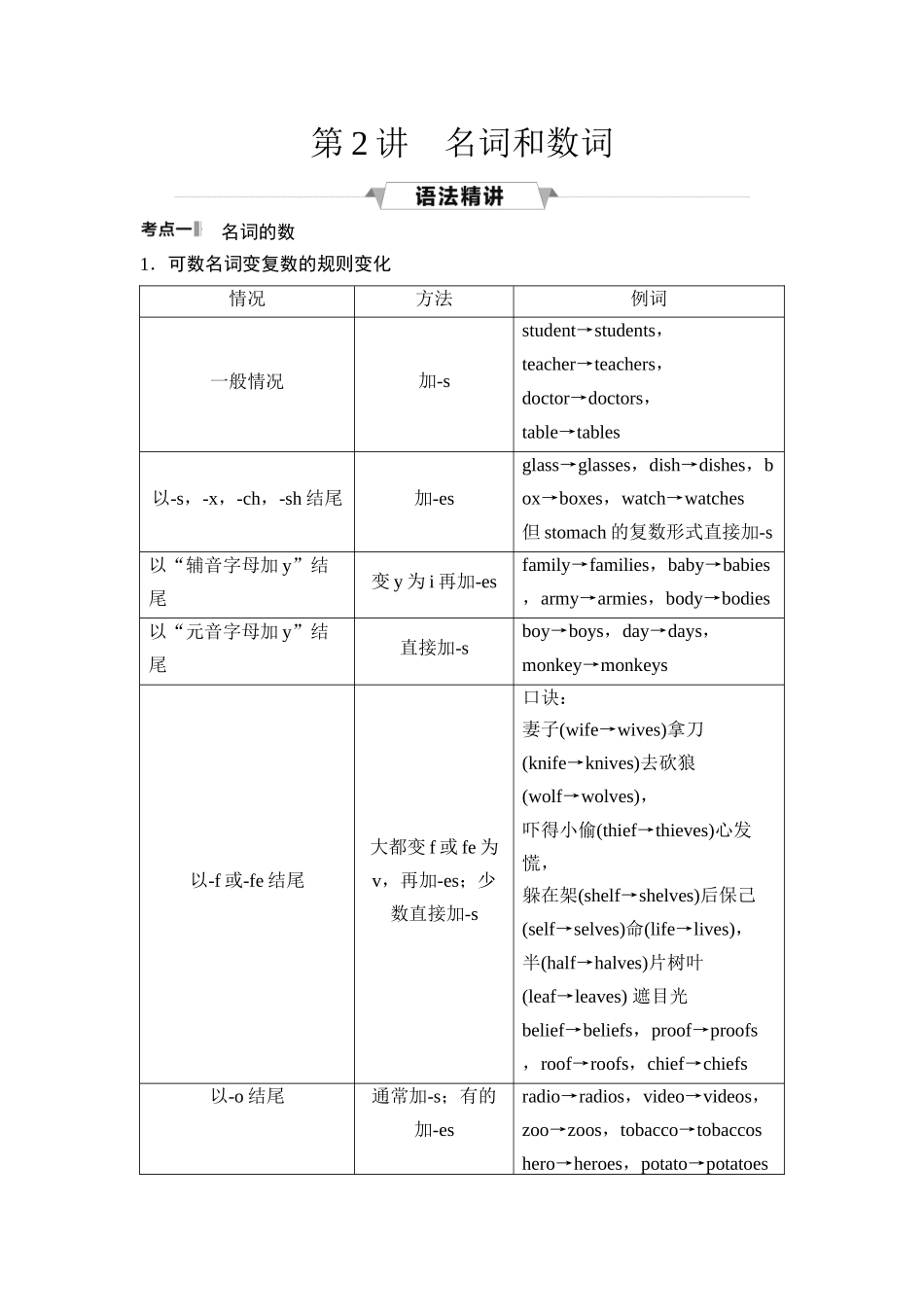 2026版《课堂新坐标》高三英语一轮复习人教版44第二部分词法篇专题三第2讲名词和数词.docx_第1页