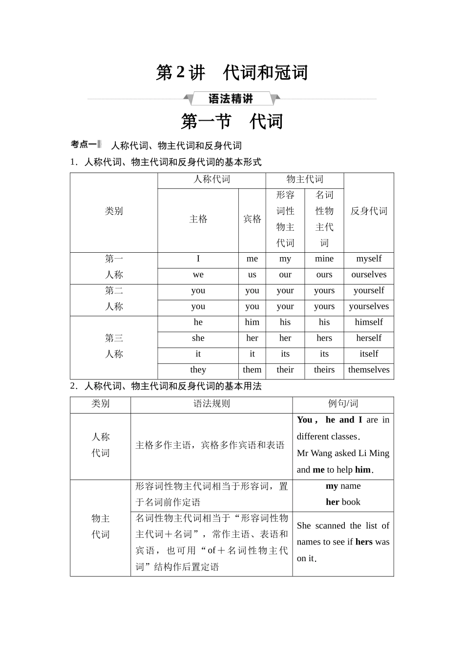 2026版《课堂新坐标》高三英语一轮复习人教版46第二部分词法篇专题四第2讲代词和冠词(1).docx_第1页