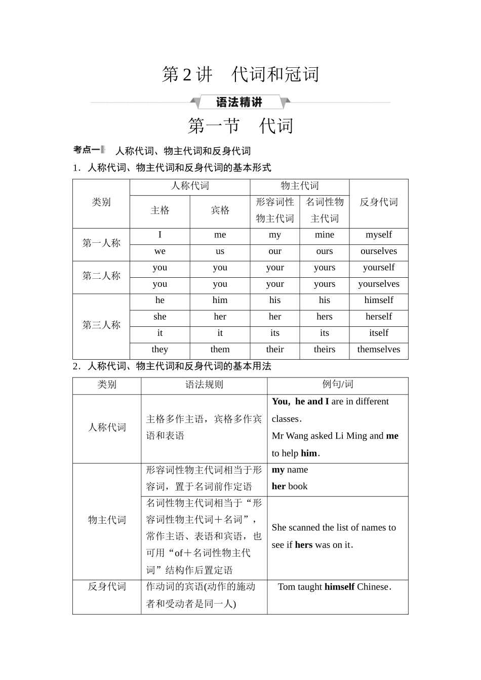 2026版《课堂新坐标》高三英语一轮复习人教版46第二部分词法篇专题四第2讲代词和冠词.docx_第1页