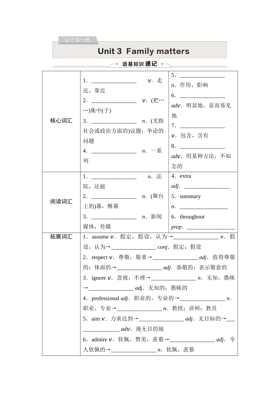 2026版《课堂新坐标》高三英语一轮复习外研社版03必修第一册Unit3Familymatters.docx_第1页