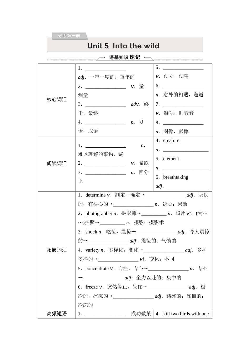 2026版《课堂新坐标》高三英语一轮复习外研社版05必修第一册Unit5Intothewild.docx_第1页