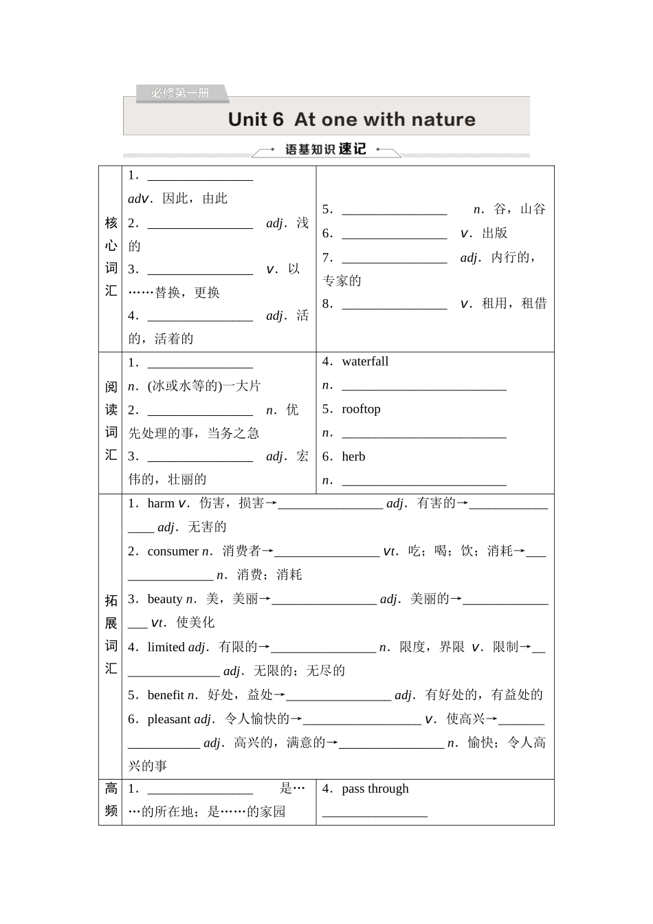 2026版《课堂新坐标》高三英语一轮复习外研社版06必修第一册Unit6Atonewithnature.docx_第1页