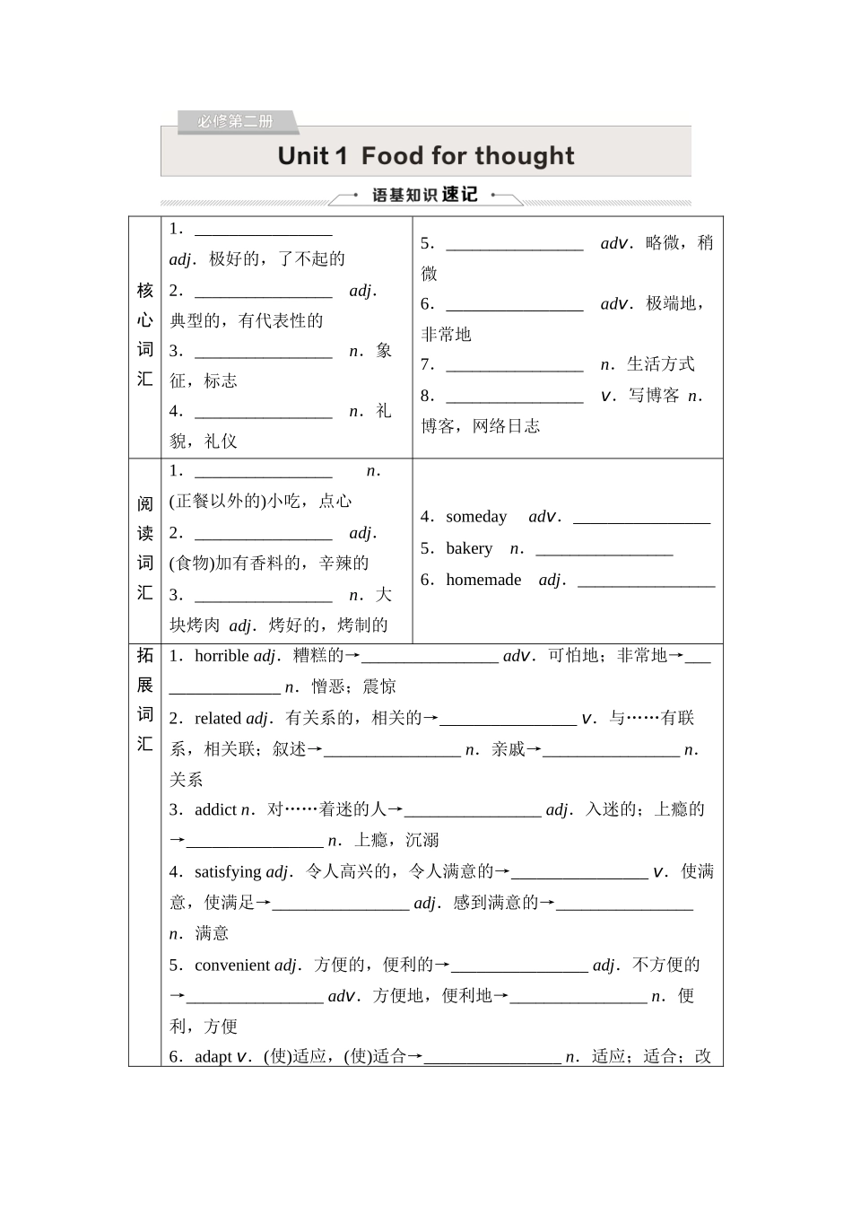 2026版《课堂新坐标》高三英语一轮复习外研社版07必修第二册Unit1Foodforthought.docx_第1页