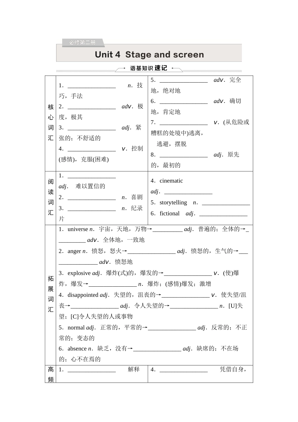 2026版《课堂新坐标》高三英语一轮复习外研社版10必修第二册Unit4Stageandscreen.docx_第1页