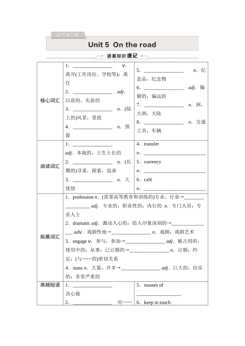 2026版《课堂新坐标》高三英语一轮复习外研社版11必修第二册Unit5Ontheroad.docx_第1页