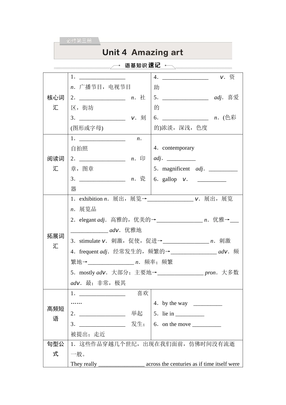 2026版《课堂新坐标》高三英语一轮复习外研社版16必修第三册Unit4Amazingart.docx_第1页